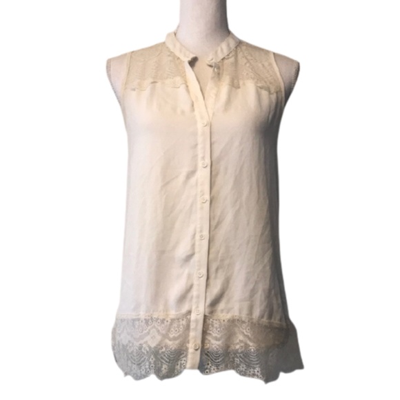 PLEIONE Anthropologie button down sleeveless lace - Picture 1 of 9